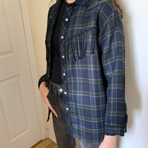 Zara Fringed Plaid Shirt Jacket - Picture 4 of 4